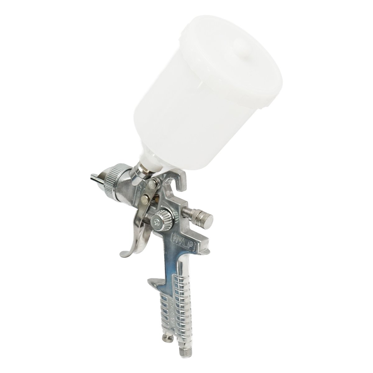 Pistol de vopsit cu aer comprimat 0.6L, cupa din plastic in partea de sus, duza 1.4mm